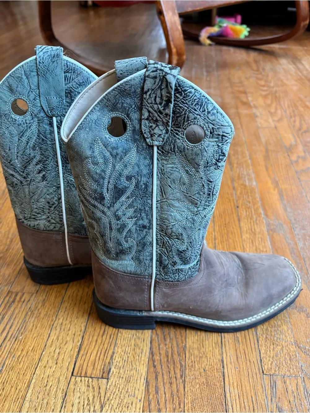 Old West Brown and Teal Kids Western Pull-On Boots